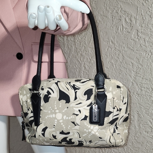 Relic Shoulder Bag Black and Cream with Floral Design - Picture 1 of 11